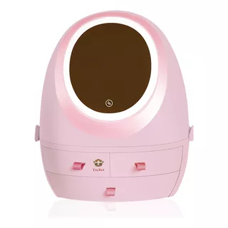 Organizador Porta Maquiagem Removível Com Gaveta Espelho Led Cor Rosa