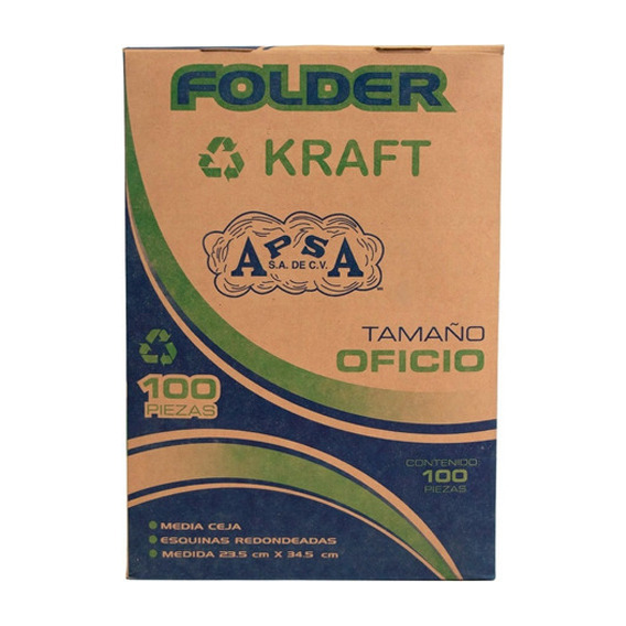 Folder Apsa L26-p Oficio 1/2 Ceja Papel Kraft Con 100 Piezas