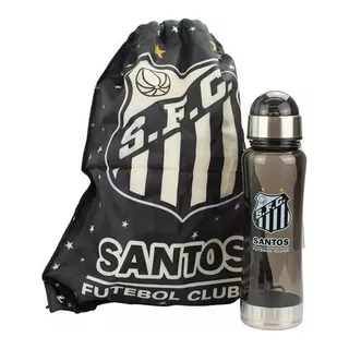 Kit Santos Fc Garrafa Grande 750ml + Mochila Tipo Saco Cor Preto