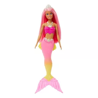 Barbie Sereia Cabelo Rosa Cauda Rosa E Amarela Mattel