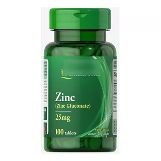 Zinc Gluconato 25mg 100 Tabletas / Puritans Pride Sabor Natural