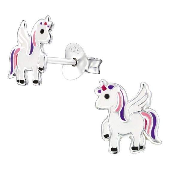 Aros De Unicornio Plata 925 + Cajita Regalo Hipoalergenico