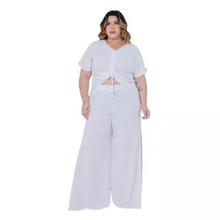 Calça Pantalona Plus Size Feminina Fendas Laterais 07