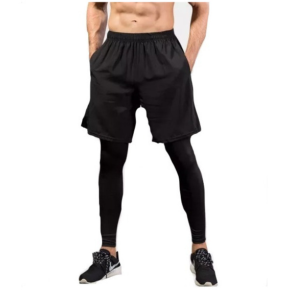 Pantaloneta+lycra Larga Atletismo Gym Senderismo 2 Bolsillos