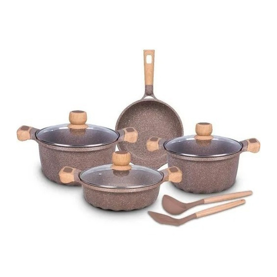 Juego De Olla Roca Volcanica Antiadherente 9pcs 100% Ecolog.