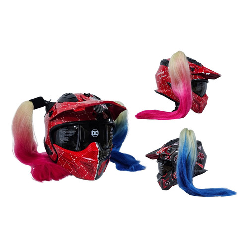 Casco Moto Abatible Modular Kov DC Comics Rock O Harley Quinn Rojo y Negro brillante Talla S 55 56 cm