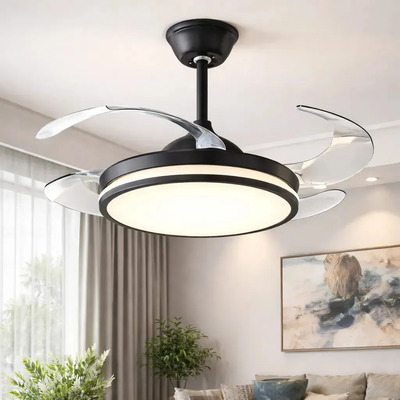 Ventilador De Techo Zenith Negro Retractil Luz Control  1.06 M 50hz/ 60hz Negro Transparente Acrílico 4