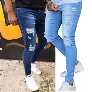 Kit 2 Calsa Jeans Masculina Skinny Com Lycra Estica Designer