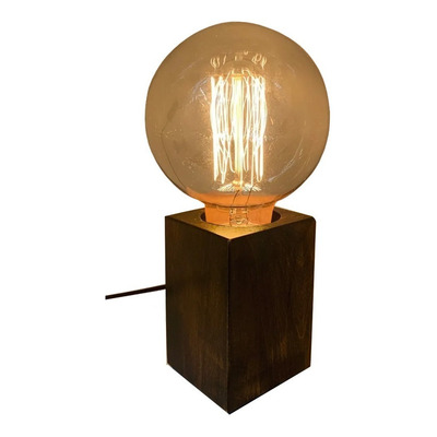 Velador Madera Vintage Taco Cuadrado Apto Led Luz Desing 