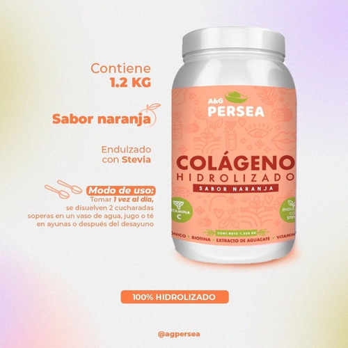 Colageno Hidrolizado A&g Persea Sabor Naranja 1.2 Kg Vitam C