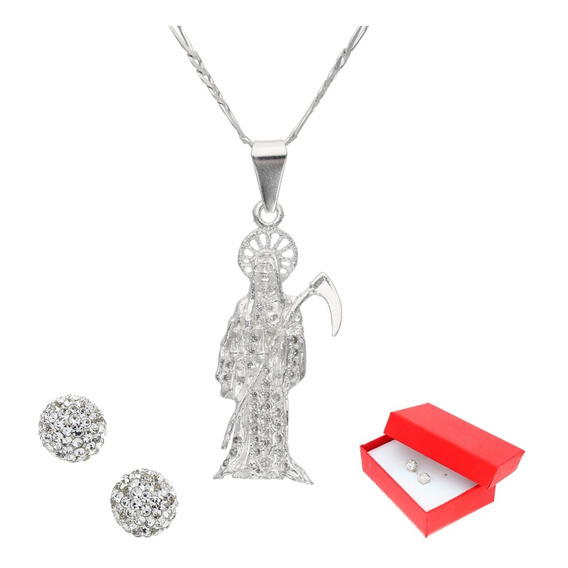 Cadena De Plata Y Dije De Santa Muerte Pave + Regalo