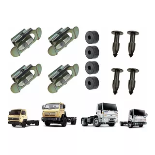 04 Kit Grampo Trava Grade + Suporte Presilha Ford Cargo Vw E