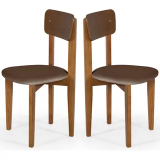 Conjunto De Duas Cadeiras De Jantar Elisa - Tecido Suede Cor Da Estrutura Da Cadeira Imbuia Cor Do Assento Marrom
