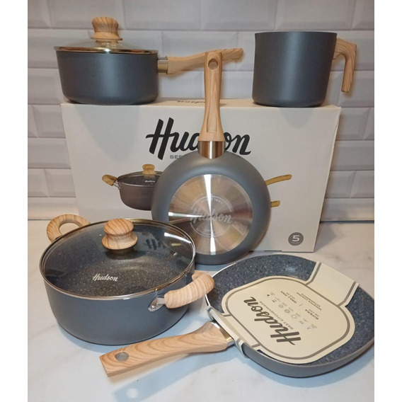 Batería Hudson Granito Cerámica 3 Capas Juego Set Bifera Jar