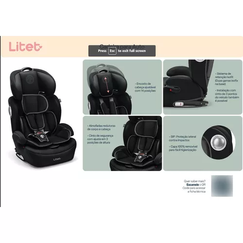 Alzador Litet Cadeirinha Infantil para Carro com Isofix Cadeirinha bebê  isofix 2 em 1 de 9-36kg safemax fix - litet madera