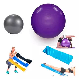 Kit Pilates/yoga C/ Bola + Faixa + Mini Band + Overball Cor Nude