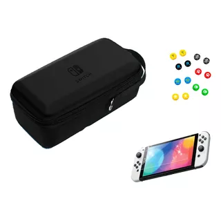 Estuche Duro + Vidrio T + Grips Compatible Con Switch Oled