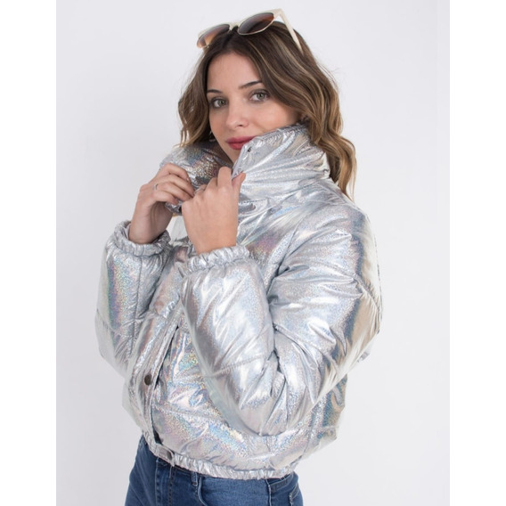 Campera Mujer Puffer Metalizada Full Glitter Impermeable