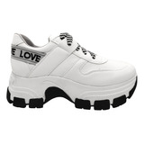 Zapatillas Love Plataforma Mujer Urbanas Moda Blanco