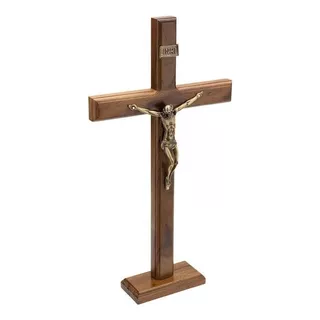 Crucifixo Para Mesa Ou Parede Tradicional Ov 40cm Cor Marrom