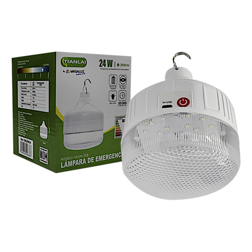 Foco Led Portatil 24w 200lm Emergencia Recargable Gancho Luz Blanco Frío