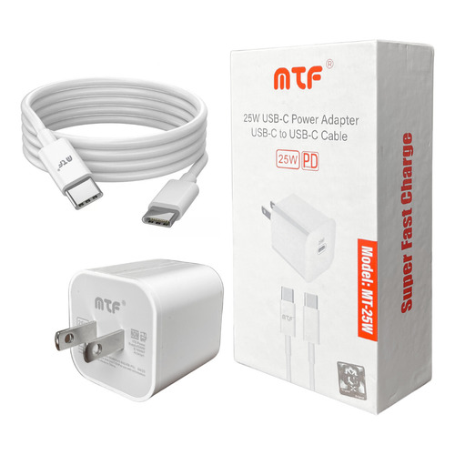 Cargador carga rapida 25W para iphone 15  incluye cable tipo C marca MTF