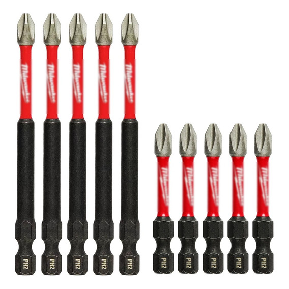 10 Puntas Milwaukee Phillips Ph2 88.9mm + 50,8mm Atornill