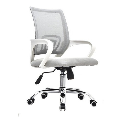 Silla De Oficina Ergonomica Giratoria Brazo Fijo Base Cromada Reclinable Modelo Quito Color Blanco/Gris