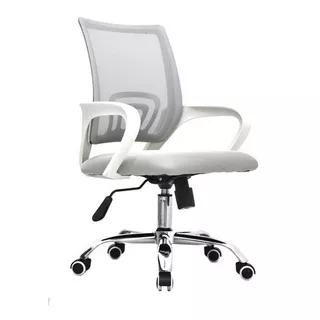 Silla De Oficina Ergonomica Giratoria Brazo Fijo Base Cromada Reclinable Modelo Quito Color Blanco/gris