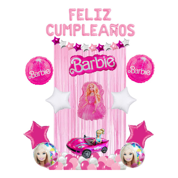 Set Decoración Cumpleaños Globos Metálicos Barbie Auto 