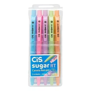 Kit Caneta Esferográfica Cis Sugar Rt 5 Cores Pastel 1.0mm