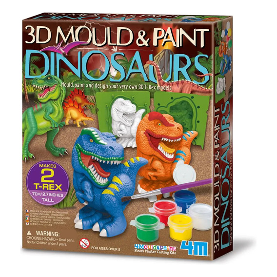 Juego Educativo 4m Moldear Pintar Dinosaurios T-rex 3d Yeso