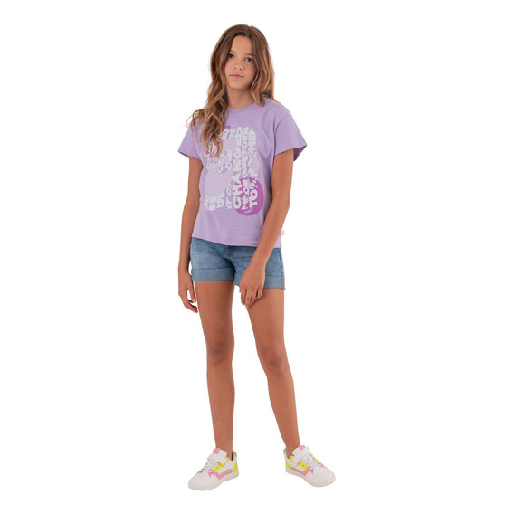 Camiseta Manga Corta Con Estampado Metalizado Para Niña Mora