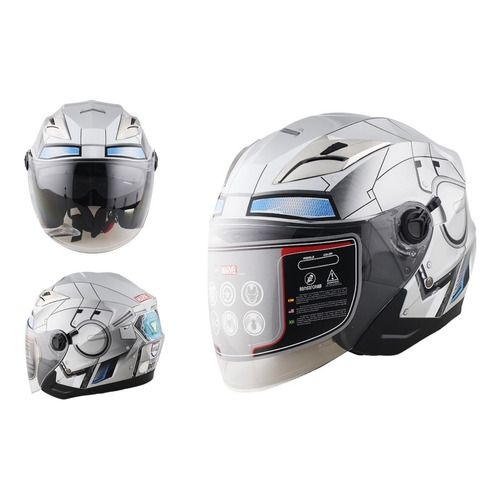 Casco Moto Edge Marvel Iron Man Plata 3/4 Certificado Dot Tamaño del casco L (59-60 cm)