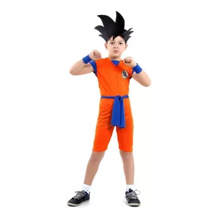Roupa Goku Infantil Cosplay Dragon Ball Z Curta Com Peruca