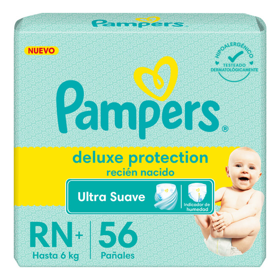 Pañales Pampers Deluxe Protection Talle Rn+ X 56un