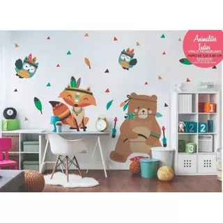 Vinilo Decorativo Infantil De  Animales Indios 160x260 Cm