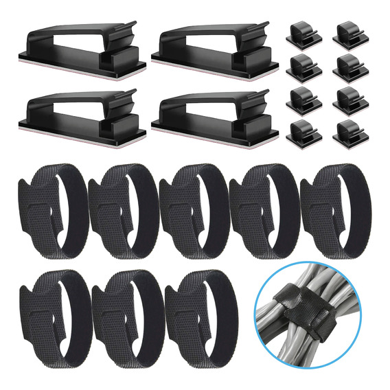 Kit Organizar Cables Correa Velcro Clips Adhesivos Oficina