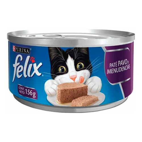 Alimento Felix Paté para gato adulto sabor pavo y menudencias en lata de 156g