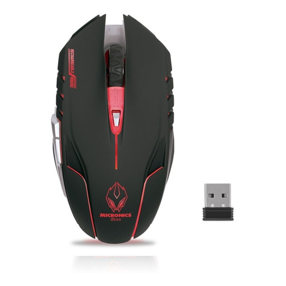 Mouse Inalambrico Recargable Micronics Alien + Pad Mouse