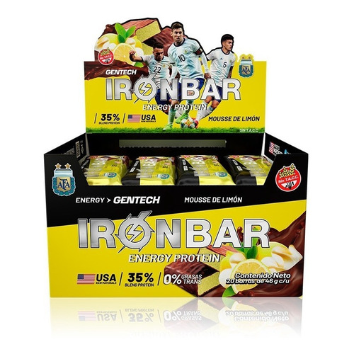 Suplemento en barra Gentech  Iron Bar proteína sabor mousse de limón en caja pack x 20 u