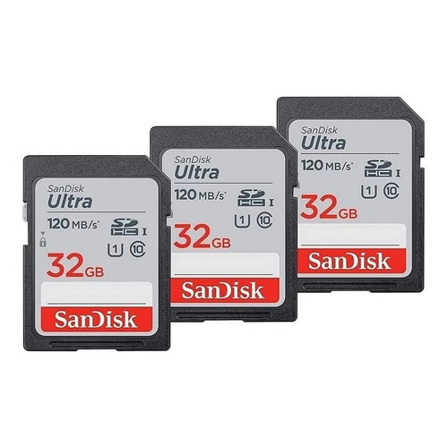 Memoria Sd Sandisk 32gb Pack X3 120mbs Clase 10 Canon Nikon