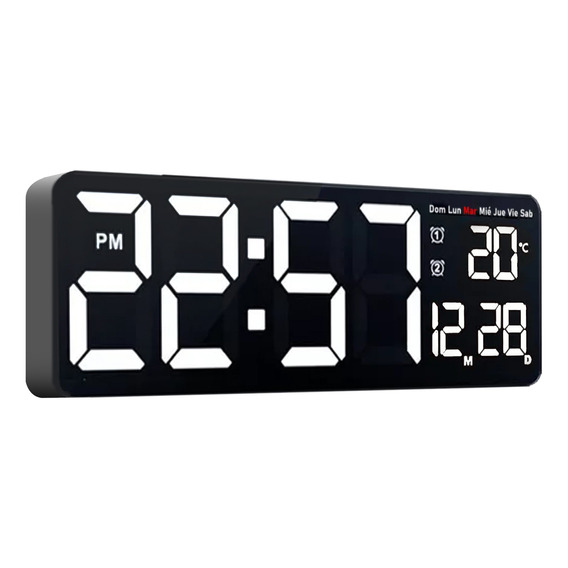 Reloj Digital De Pared 40x13cm Led Hora Fecha Temperatura Bl