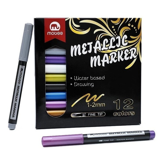 Lápices Metálicos Set 12 Colores Metallic Markers Permanente