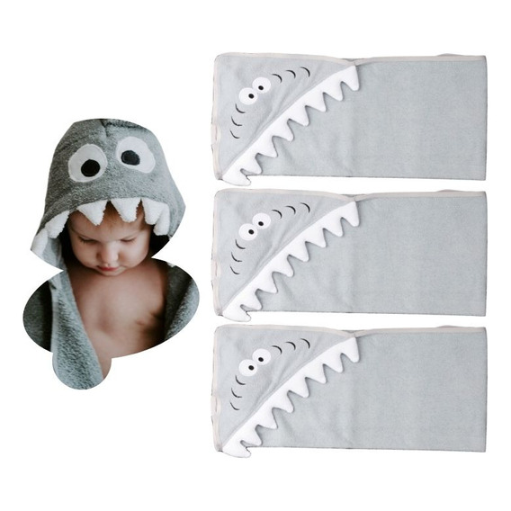 Kit De 3 Toallas De Baño 3d Para Bebé Con Forma De Tiburón