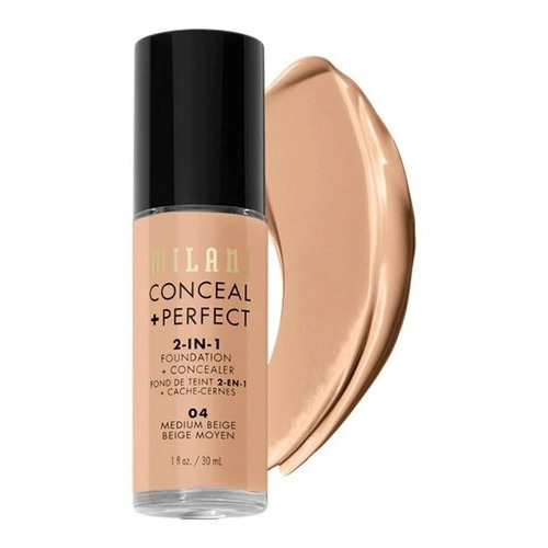 Base de maquillaje líquida Milani Foundation Conceal + Perfect 2 en 1 Conceal + Perfect 2-IN-1 Foundation + Concealer tono 04 medium beige - 30mL 30g