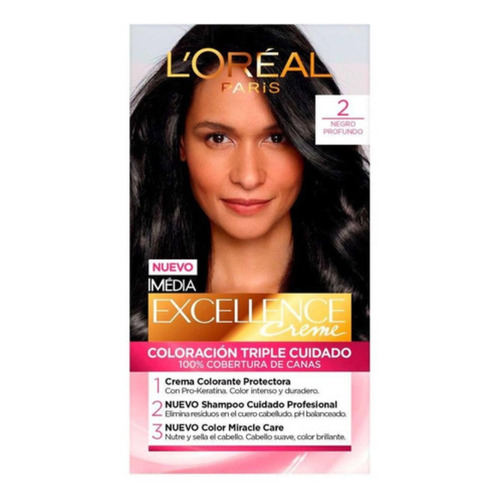 Kit Tintura L'Oréal Paris  Excellence Tintura L'Oréal Excellence Creme tono 2 negro profundo 20Vol. para cabello