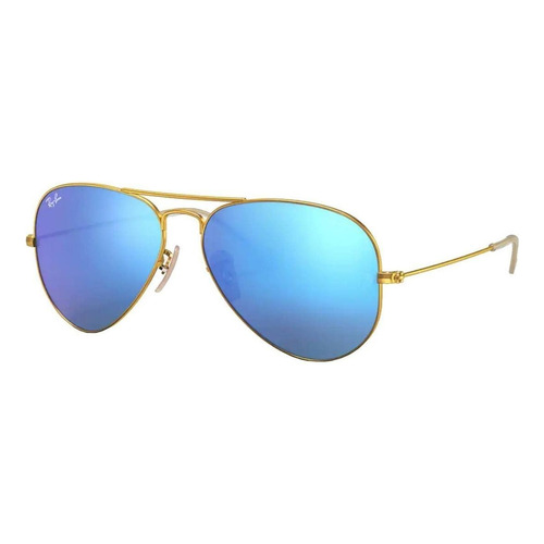 Gafas de sol Ray-Ban Aviator Flash Lenses Standard con marco de metal color matte gold, lente blue de cristal flash, varilla matte gold de metal - RB3025