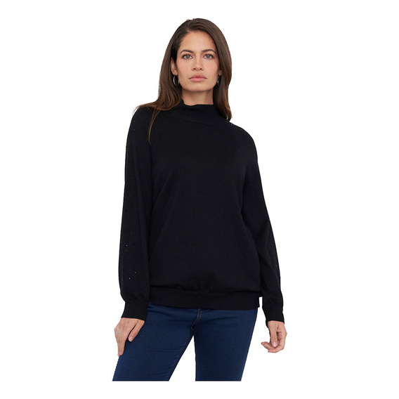 Sweater Mujer Aplicación Strass Negro Corona