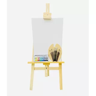 Kit Artistico 12 Oleos Atril 70cm Bastidor Paleta Pinceles